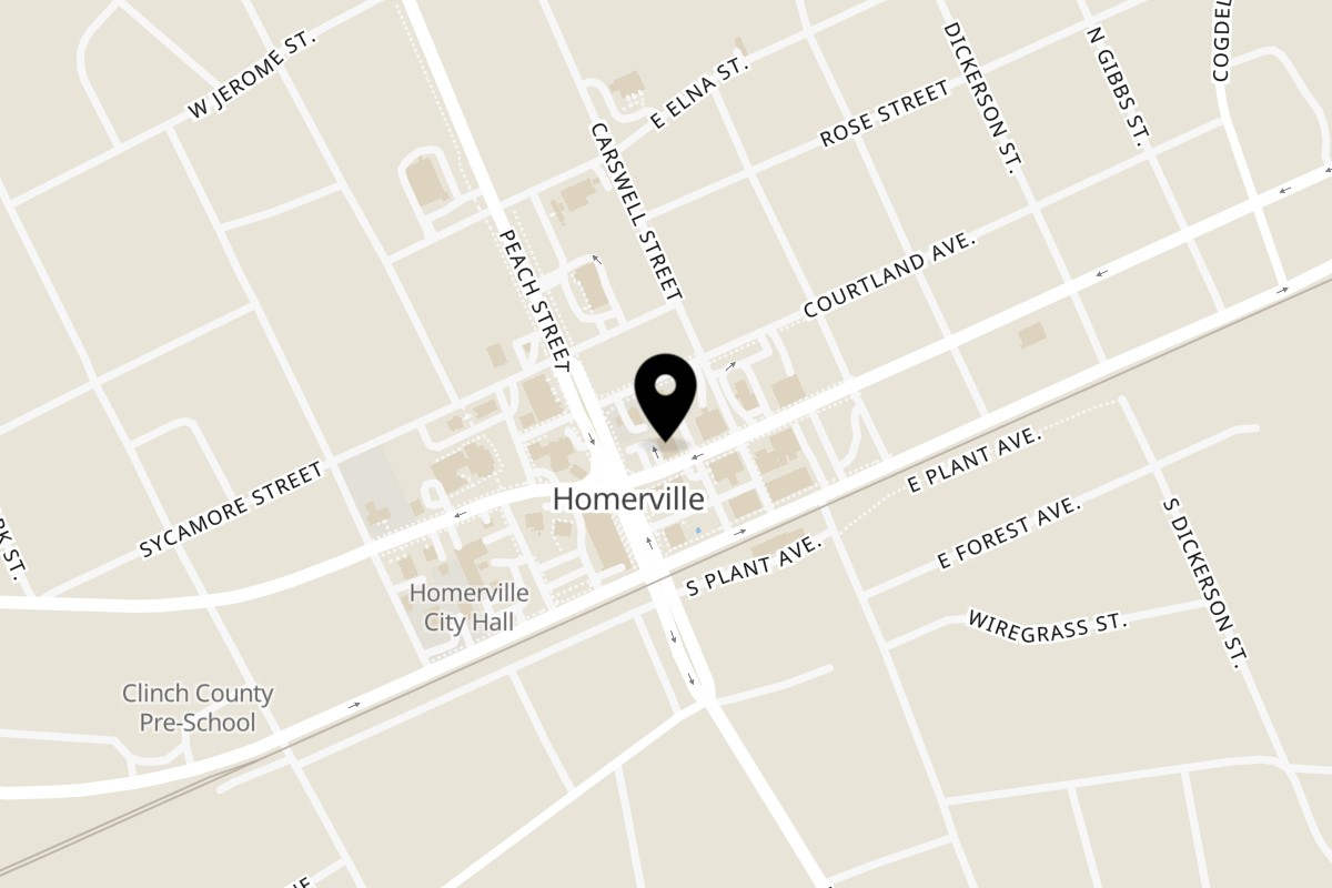 Map showing the location of Fuji Bar & Grill Homerville on 31 E Dame Ave in Homerville